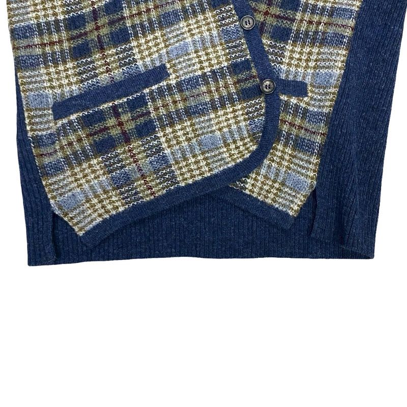 Hermes Check Pattern Wool Knit Cardigan M Size Men's Navy Multicolor 71131