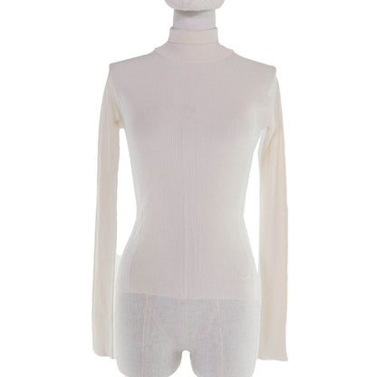 Hermes Silk Wool Carre Embroidery Turtleneck Long Sleeve Knit Ivory 36 Sweater