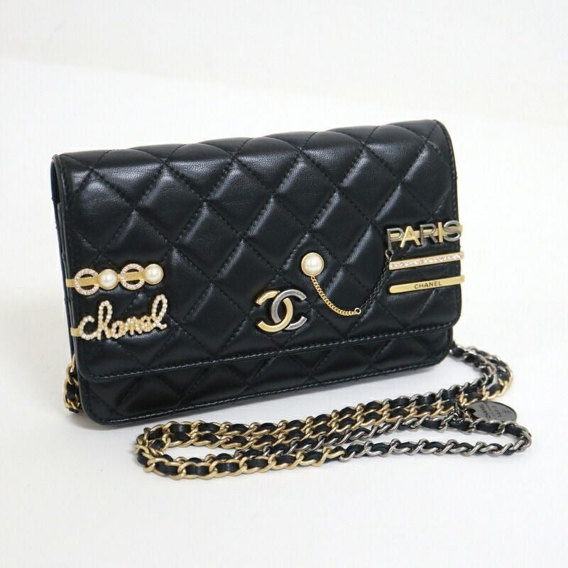Chanel Quilted Chain Wallet 19 Lambskin Black Gold Silver