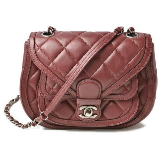 Chanel Chain Shoulder Bag Saddle Lambskin Quilted Bordeaux