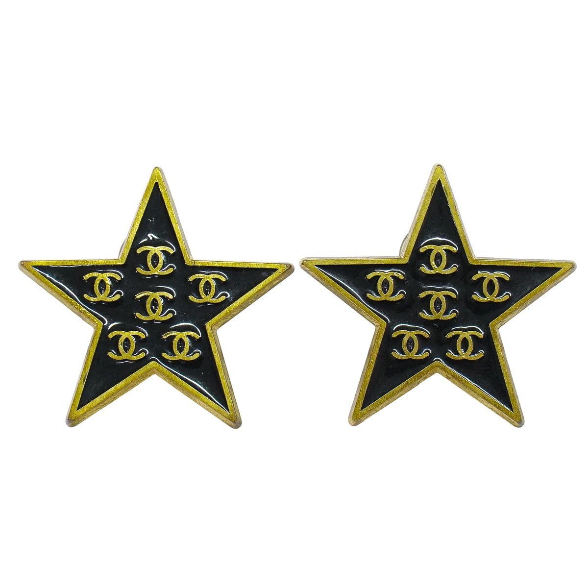 Chanel CC Logo Star Motif Earrings Gold Plated