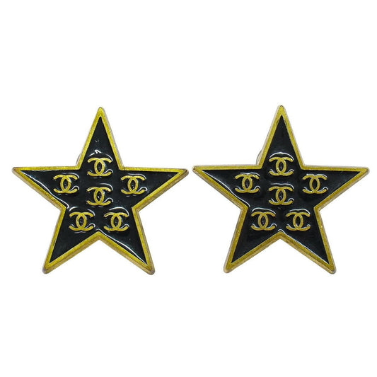 Chanel CC Logo Star Motif Earrings Gold Plated