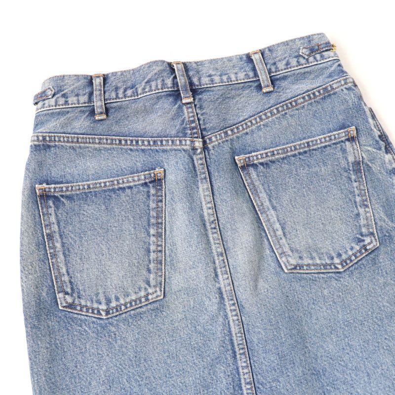 Celine S195 571Q 08YC Cotton Washed Denim Skirt With Logo Plate Chain Indigo 28