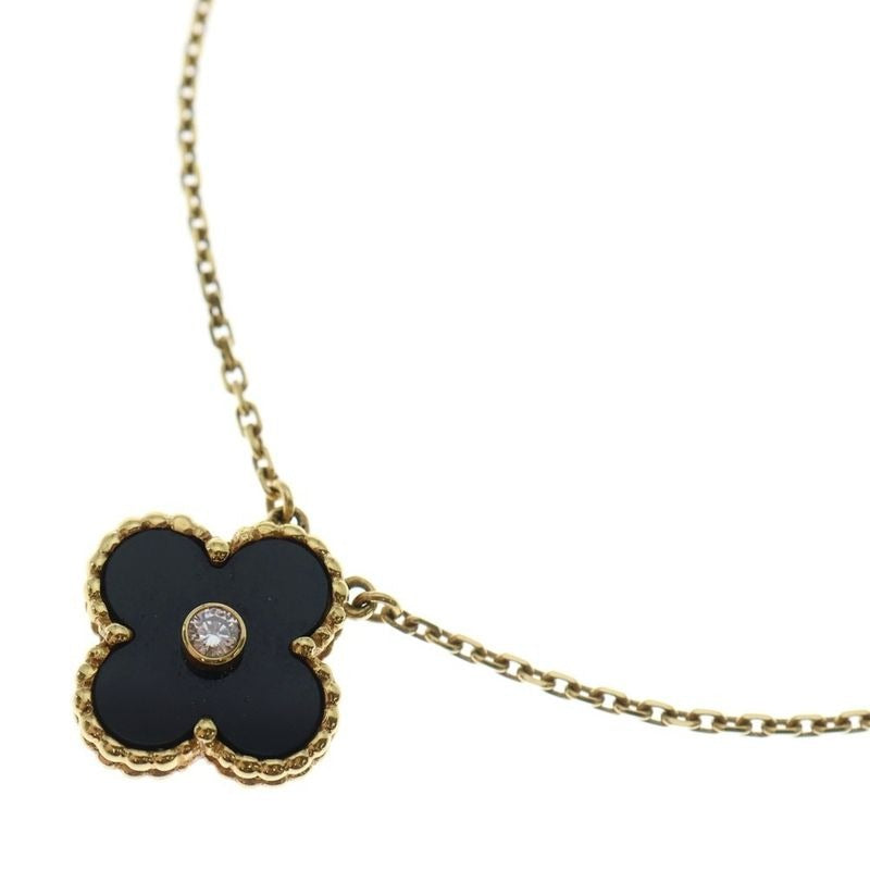 Van Cleef & Arpels Vintage Alhambra Holiday Onyx 1 PD Diamond Necklace AU 750 18K