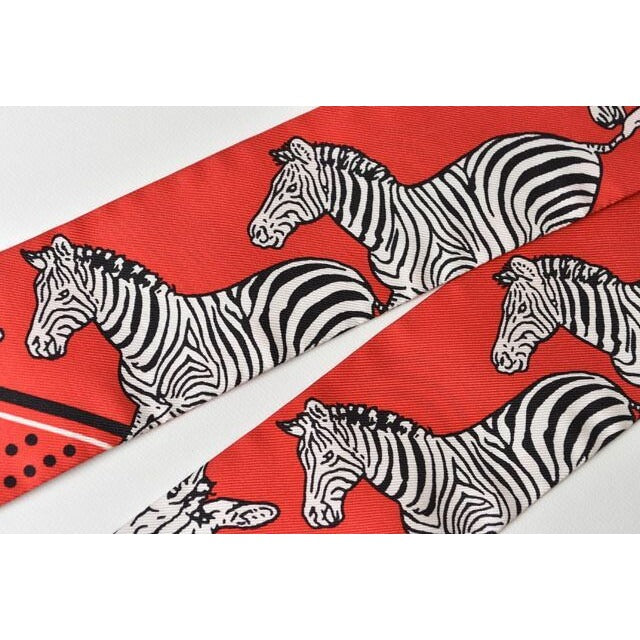 Hermes Tulley Scarf Silk Twill Gibra Motif Red Multi — view 5
