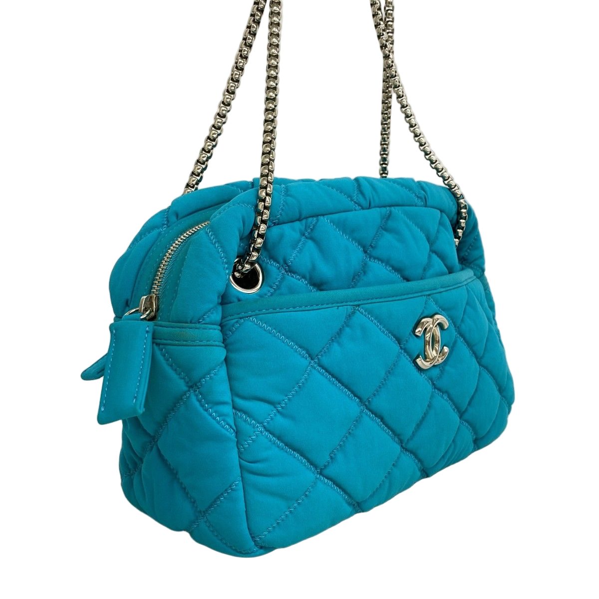 Chanel Shoulder Bag Quilted Nylon Light Blue Silver — view 2