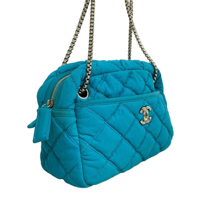 Chanel Shoulder Bag Quilted Nylon Light Blue Silver — view 2