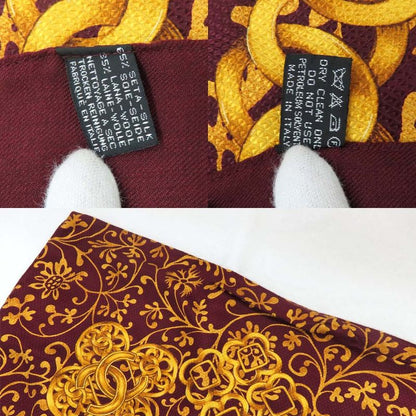 Chanel Large Shawl Chain Pattern Coco Mark Wool Silk Gold Bold - 135cm