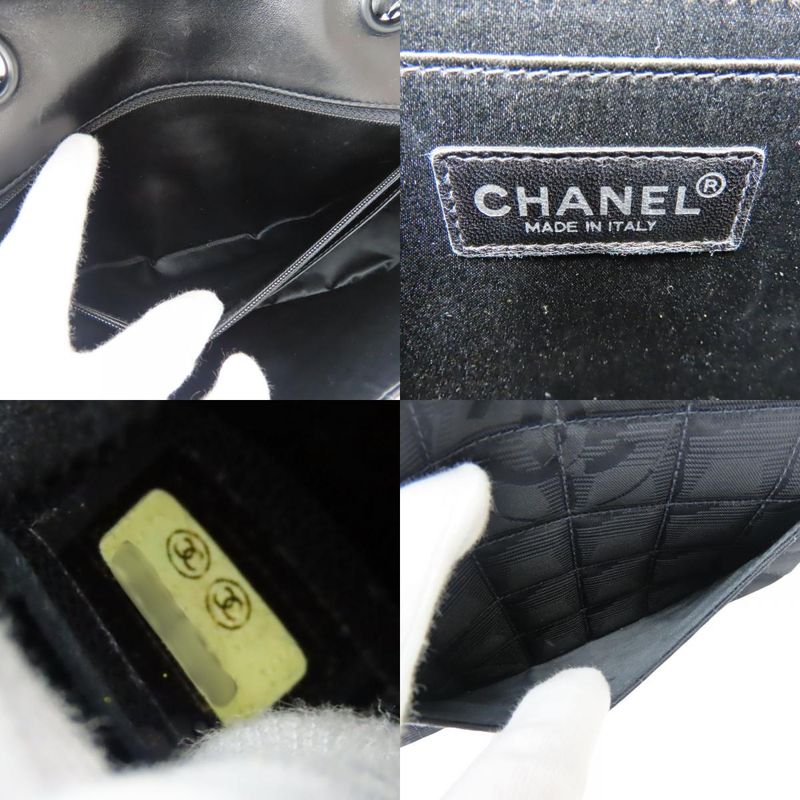 Chanel Shoulder Bag New Travel Line Jacquard Nylon Black Coco Mark 7th Shoulder