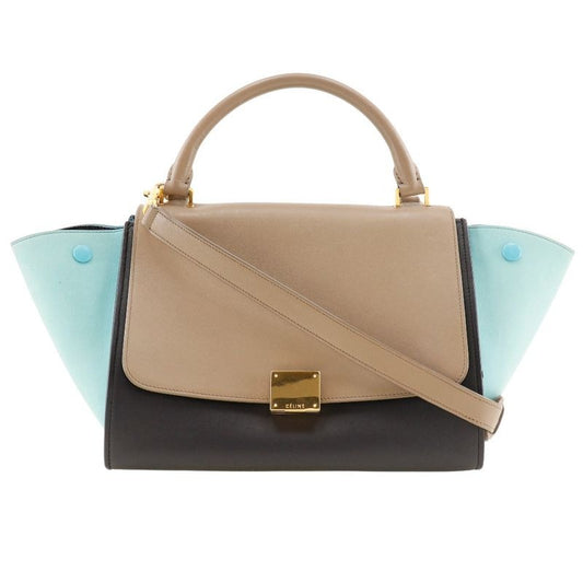 Celine Trapeze 2-Way Shoulder Calf Brown Black Handbag
