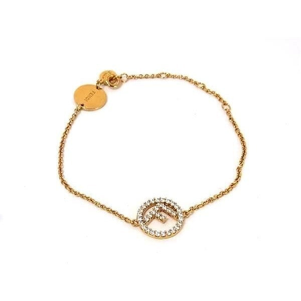 Fendi Bracelet F's Gold Metal Rhinestone