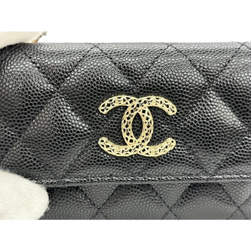 Chanel Ap2735 Coin Case Card Case Mini Wallet Black×pink Caviar Skin Unused