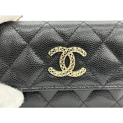 Chanel Ap2735 Coin Case Card Case Mini Wallet Black×pink Caviar Skin Unused