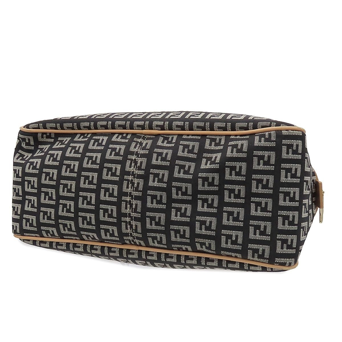 Fendi Zucchino Black Silver Beige Canvas Leather Mini Boston Handbag — view 3