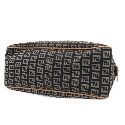 Fendi Zucchino Black Silver Beige Canvas Leather Mini Boston Handbag — view 3