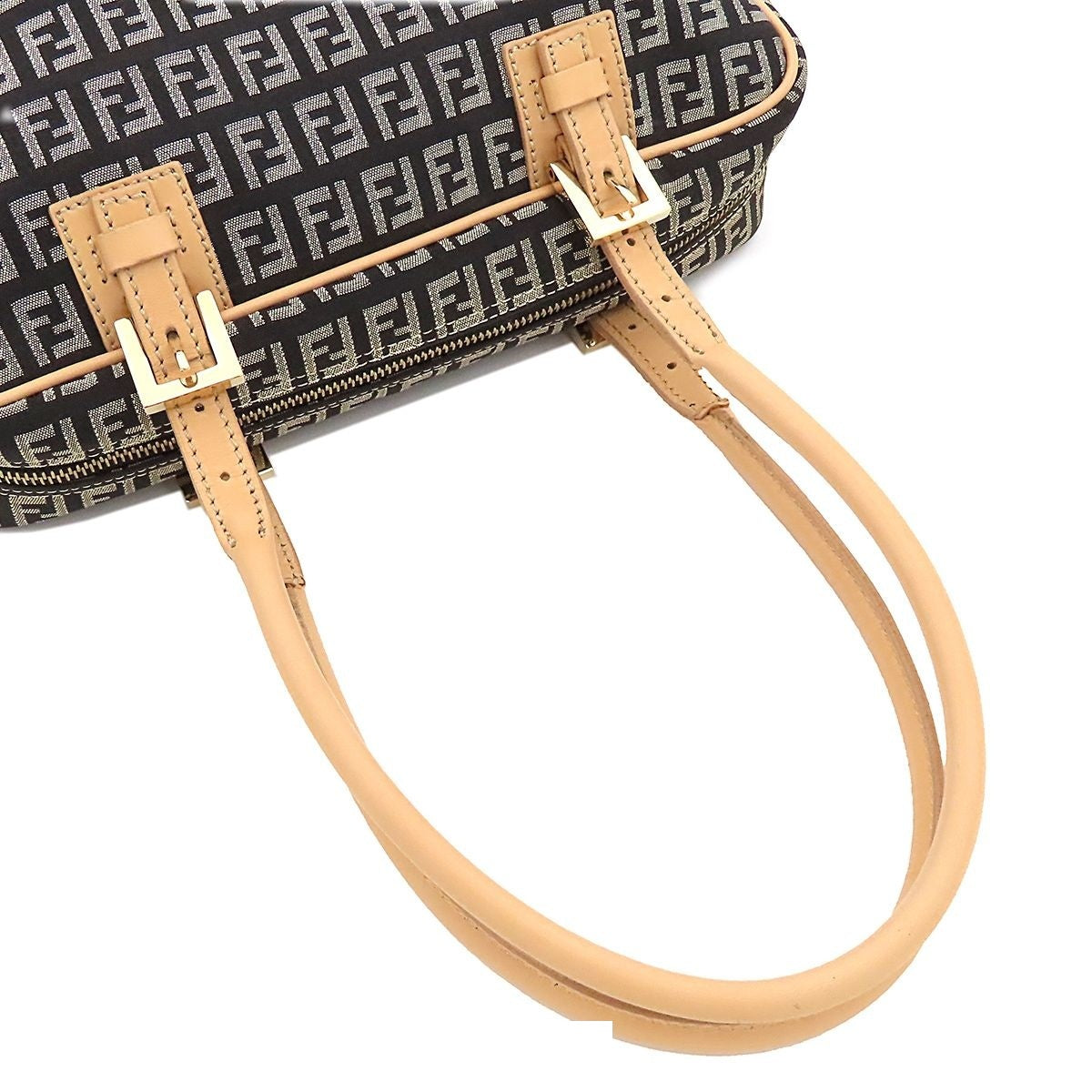 Fendi Zucchino Black Silver Beige Canvas Leather Mini Boston Handbag — view 4