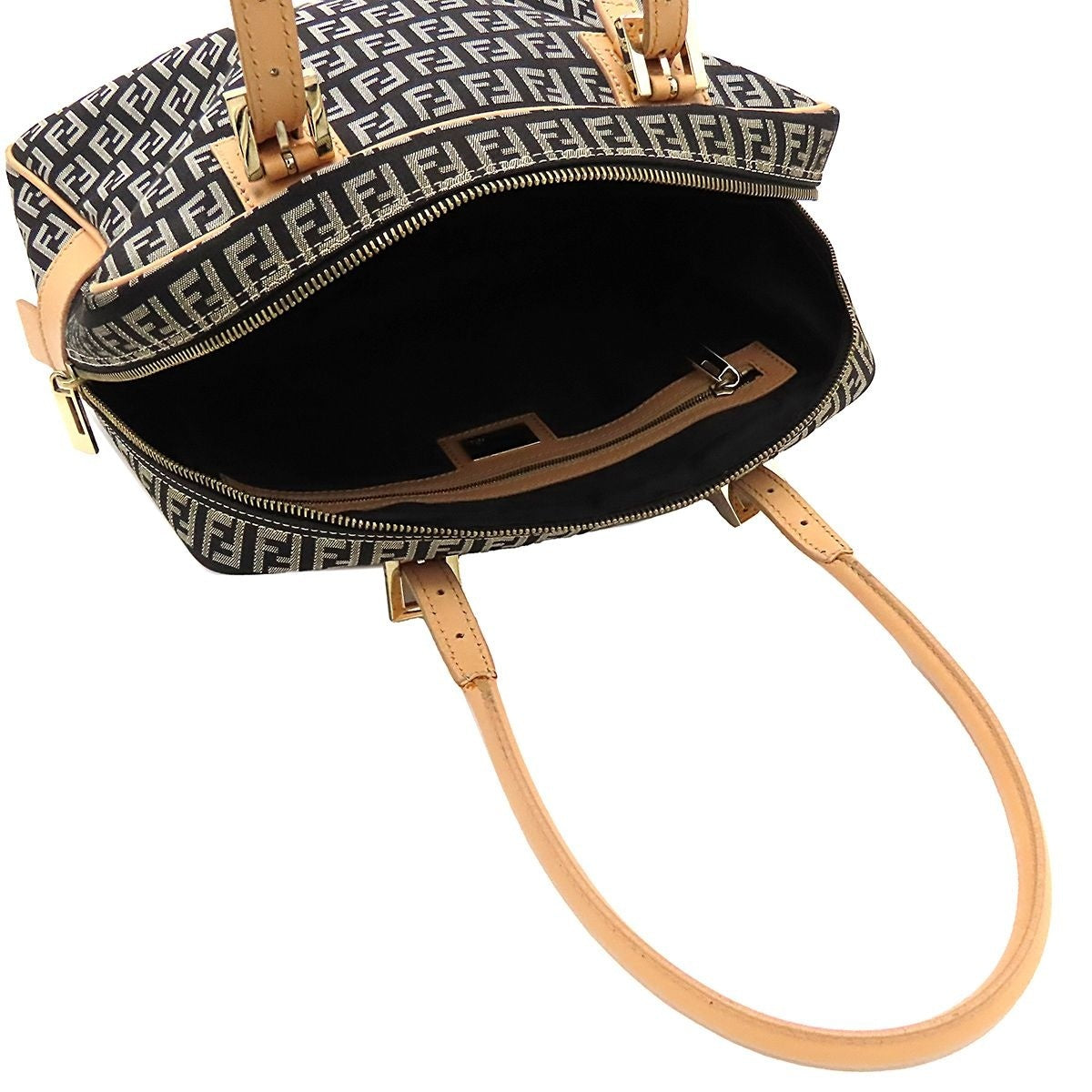 Fendi Zucchino Black Silver Beige Canvas Leather Mini Boston Handbag — view 5