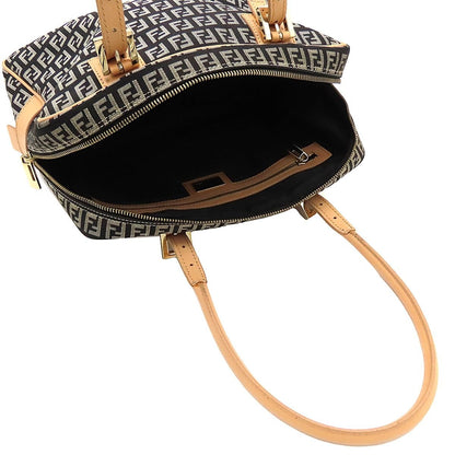 Fendi Zucchino Black Silver Beige Canvas Leather Mini Boston Handbag — view 5