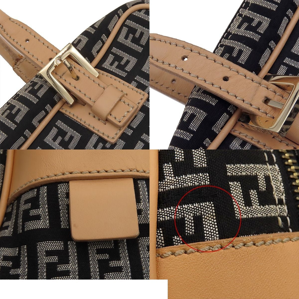Fendi Zucchino Black Silver Beige Canvas Leather Mini Boston Handbag — view 7