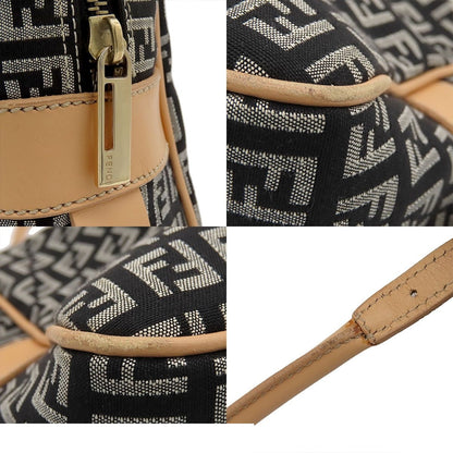 Fendi Zucchino Black Silver Beige Canvas Leather Mini Boston Handbag — view 8
