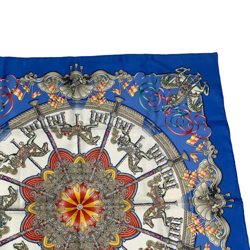 Hermes Carre 90 Scarf Silk LUNA PARK Amusement Park Merry-go-round Blue With Box