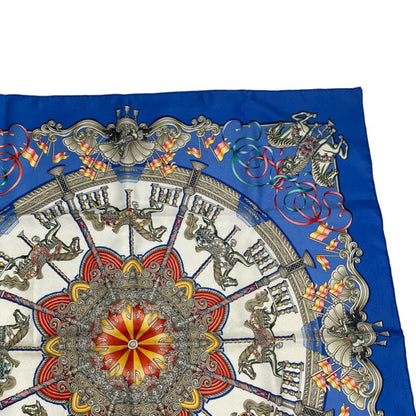 Hermes Carre 90 Scarf Silk LUNA PARK Amusement Park Merry-go-round Blue With Box