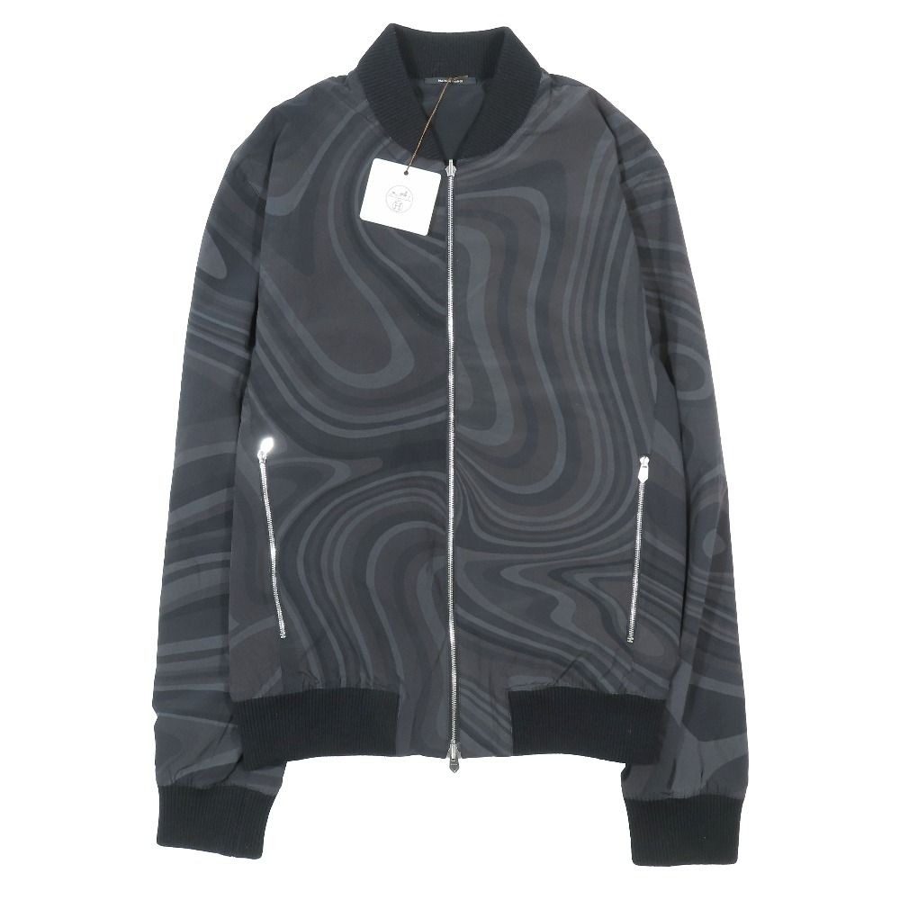 Hermes Bomber Jacket Nylon Zip Reversible Allover Pattern Long Sleeve Black 44