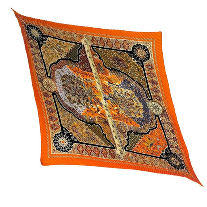 Hermes Pleated Silk Scarf Aux Portes du Palais Royal Doors Orange