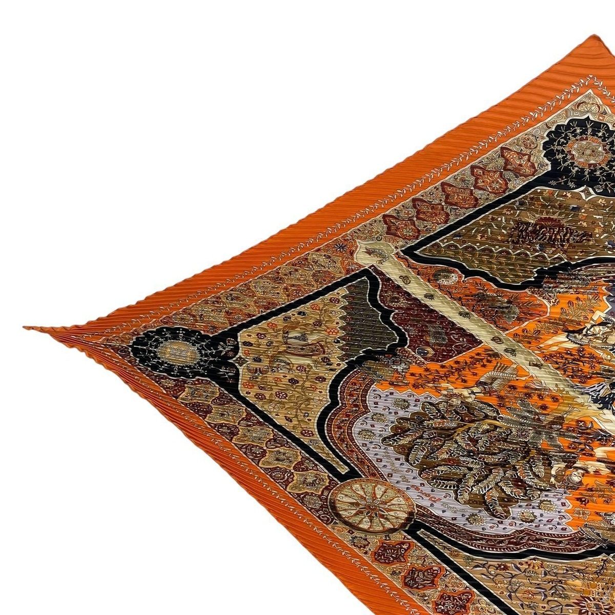 Hermes Pleated Silk Scarf Aux Portes du Palais Royal Doors Orange — view 2