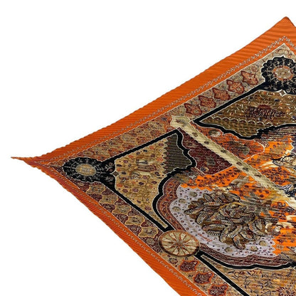 Hermes Pleated Silk Scarf Aux Portes du Palais Royal Doors Orange — view 2