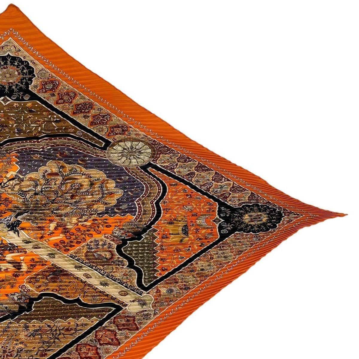 Hermes Pleated Silk Scarf Aux Portes du Palais Royal Doors Orange — view 3