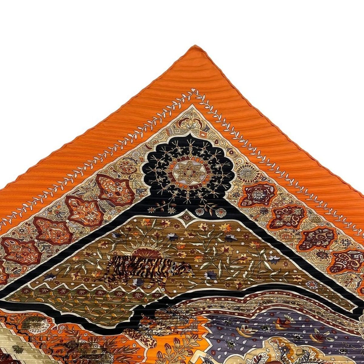 Hermes Pleated Silk Scarf Aux Portes du Palais Royal Doors Orange — view 4