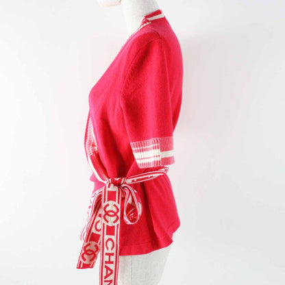 CHANEL P60724 100% Cashmere Coco Logo Line Short Sleeves Cache-coeur Knit