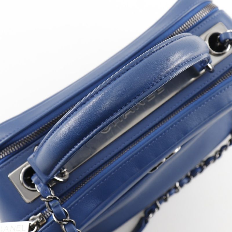 Chanel Trendy Beau Ring Bag 2WAY Shoulder Calf Blue Ladies Handbag