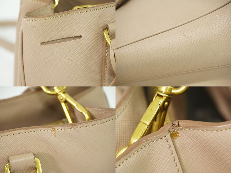 Authentic Prada Leather 2WAY Shoulder Bag Handbag Pochette Pink Beige Bag