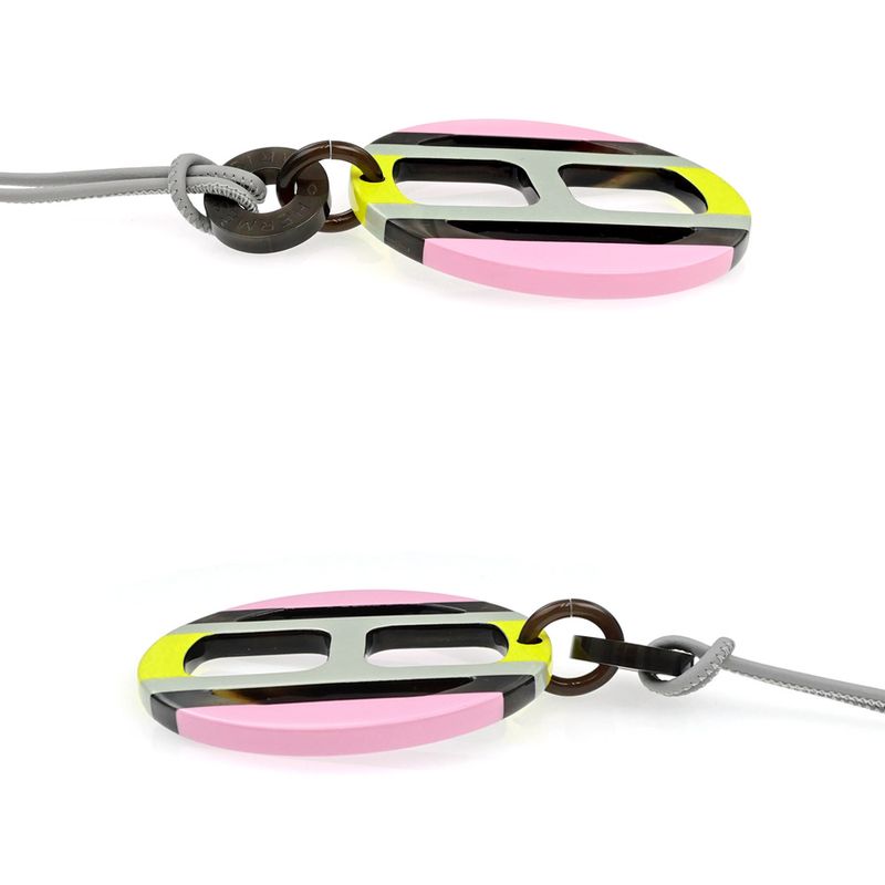 Hermes Necklace H Equipe Buffalo Horn Pink Gray Yellow Pendant