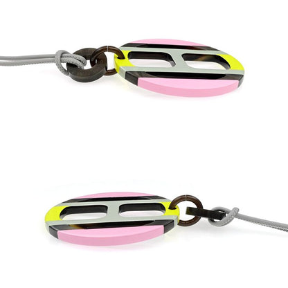 Hermes Necklace H Equipe Buffalo Horn Pink Gray Yellow Pendant