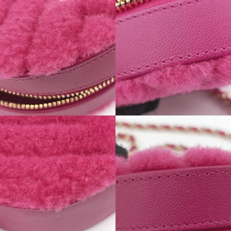 CHANEL  Round Mouton Coco Mark Pink Fur X Leather Ap093228979353
