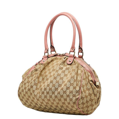 Gucci GG Canvas Handbag Shoulder Bag 2WAY 223974 Brown Pink Canvas Leather