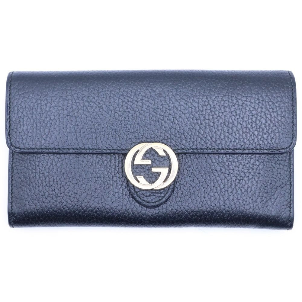 Gucci Interlocking Wallet Card Case Black Leather Gold