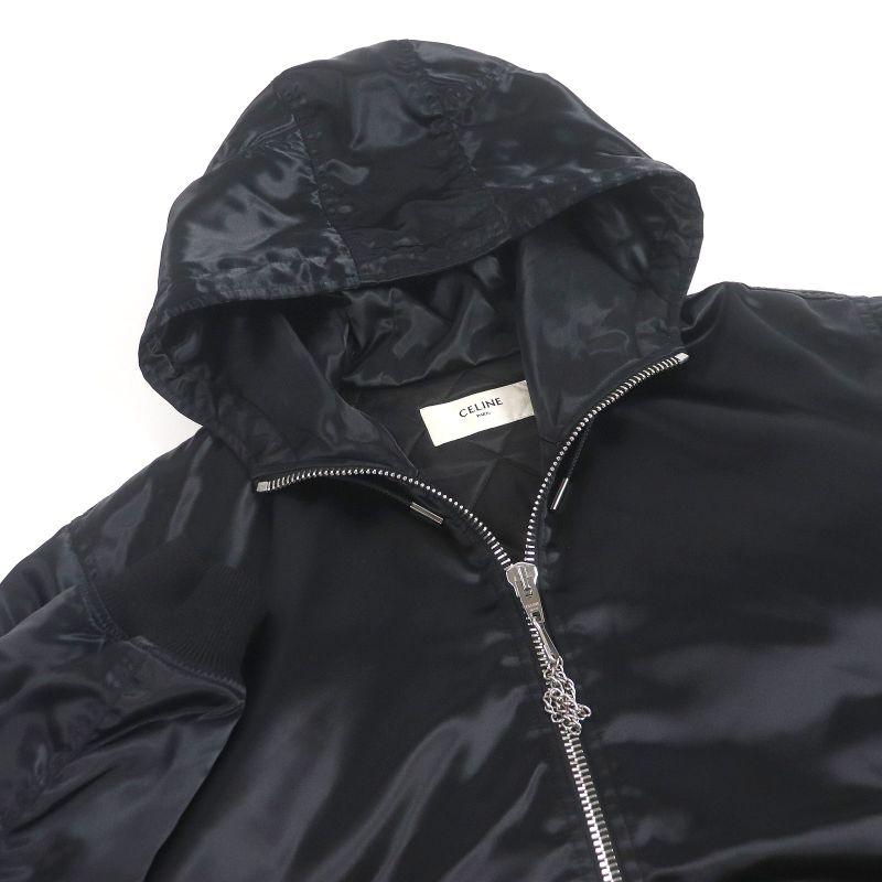 Celine 22AW 2w749048s Back Logo Print Hooded Bomber Jacket Blouson Black 50