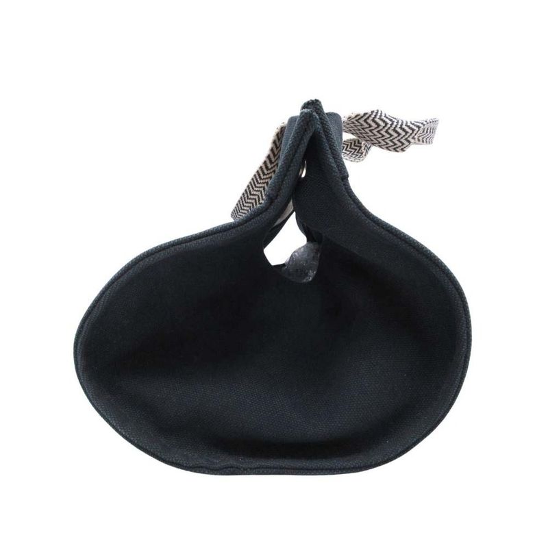 Good Hermes Cannes PM Handbag Tote Canvas Herringbone with Pouch Black Ivory