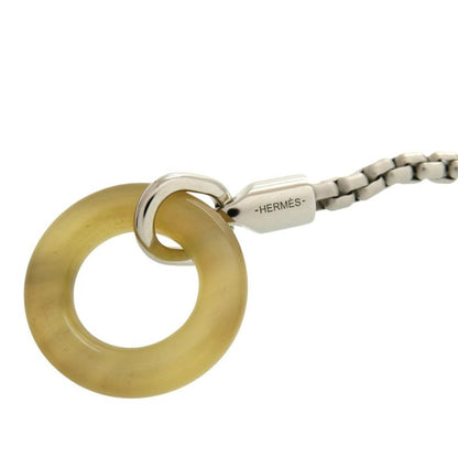 Hermes Meri Mello Metal Buffalo Horn Silver Ash Necklace 0812 Hermes