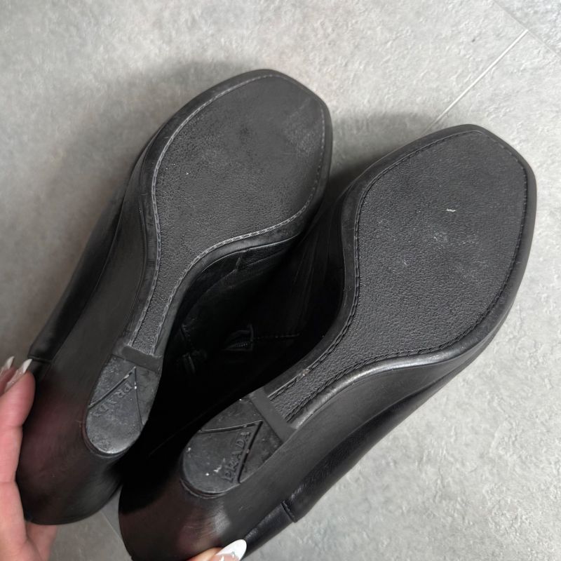 Prada Leather Wedge Sole Logo Booties 35 1 2 22.5cm (8.86in) Short Boots Black