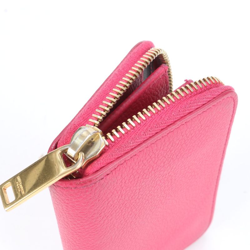 Saint Laurent Paris YSL Leather Coin Case Coin Purse Compact Wallet Round