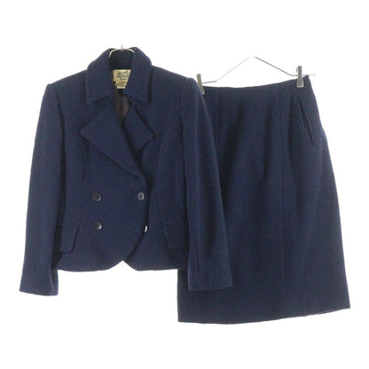 Hermes Carriage Tag Wool Double Breasted Suit Jacket Skirt Set Navy