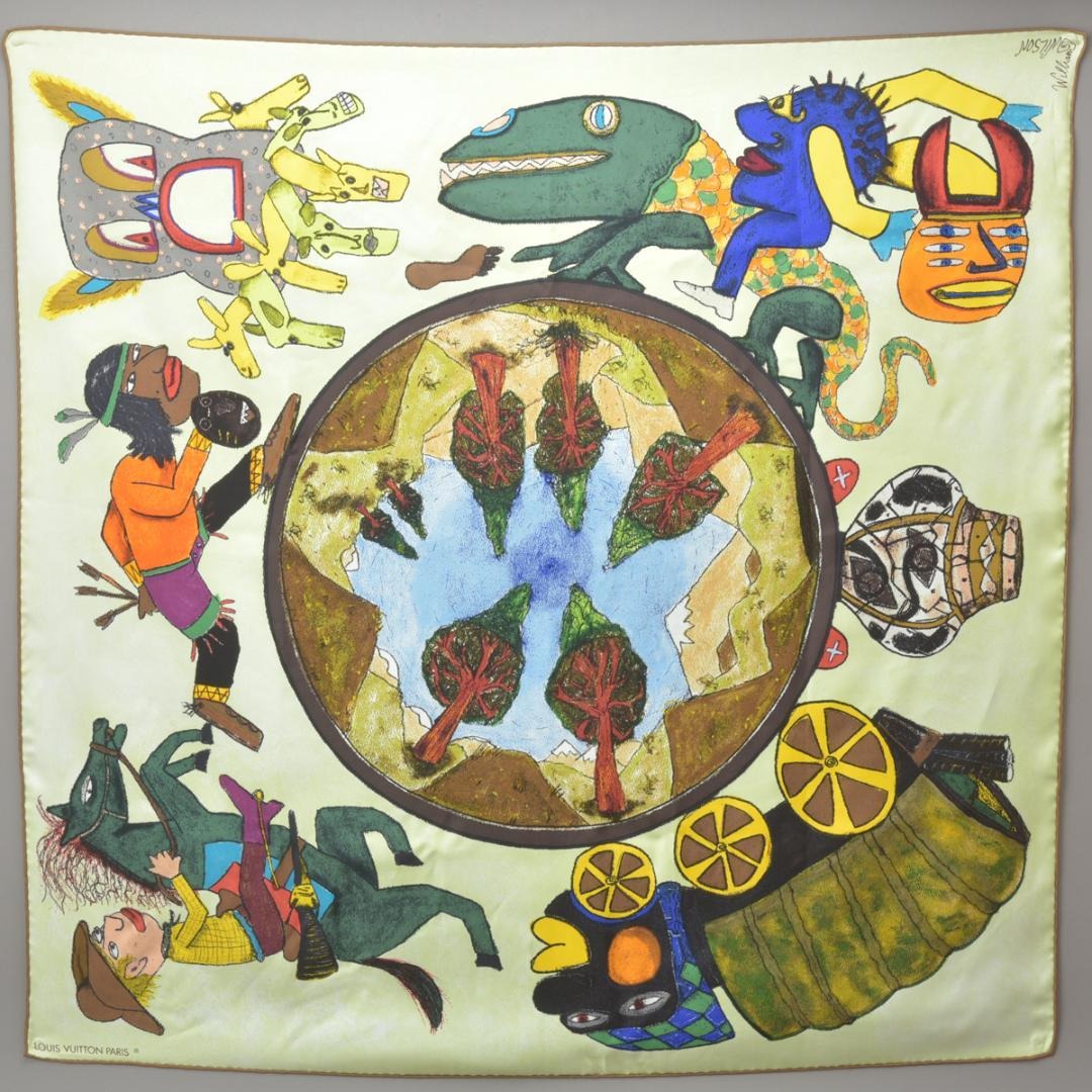Louis Vuitton William Wilson Scarf 85 Silk with Green