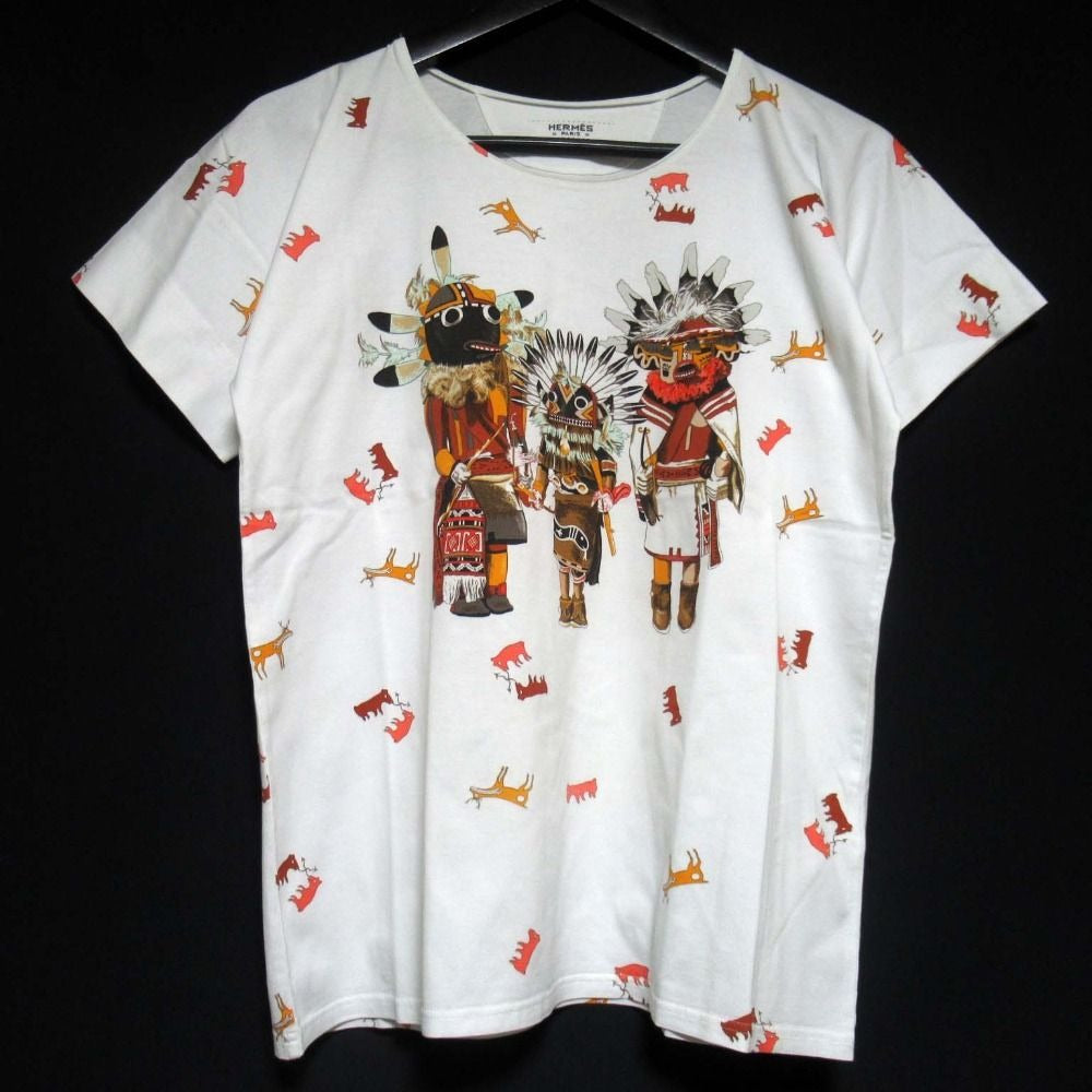 Hermes Kachina Print Short Sleeve T-Shirt 36 White