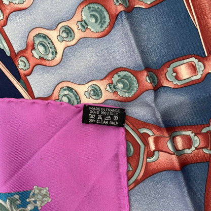 Hermes Carre 90 Scarf 100% Silk Harnais de Cour Court Horse Tackle Purple Box — view 12