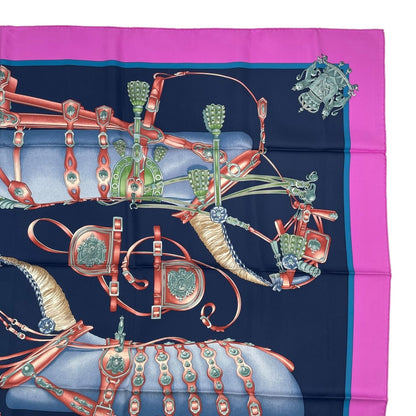 Hermes Carre 90 Scarf 100% Silk Harnais de Cour Court Horse Tackle Purple Box — view 4